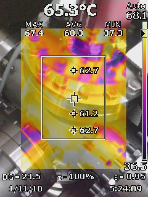 Thermal image of a vacuum setup during the bake-out procedure